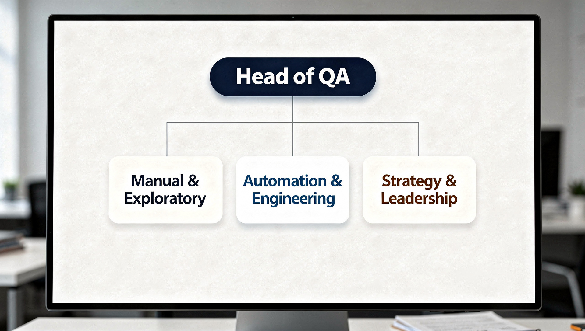 Testbytes QA team structure — Head of QA leading three specialist tracks